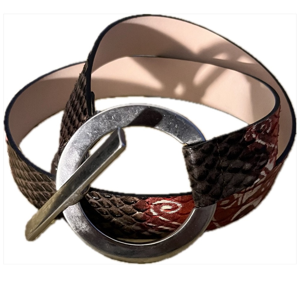 Garuglieri Earth Tones leather embossed snakeskin,Italian, silver tone buckle XL - Picture 3 of 9